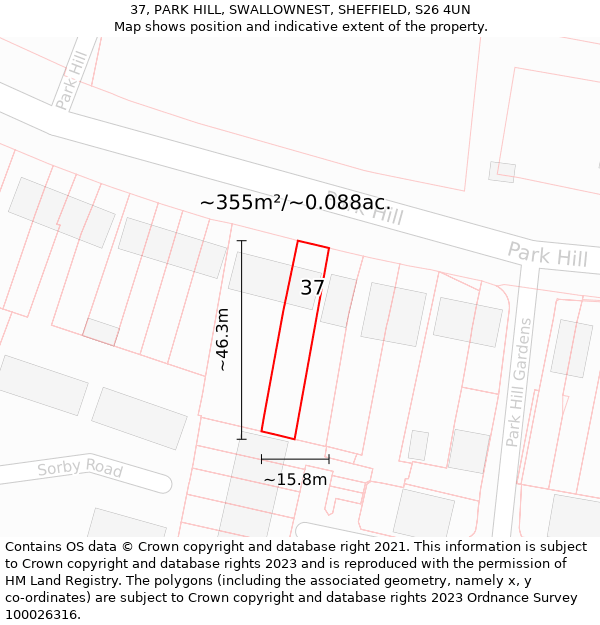 37, PARK HILL, SWALLOWNEST, SHEFFIELD, S26 4UN: Plot and title map