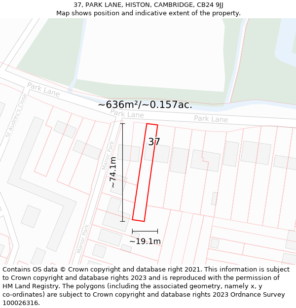 37, PARK LANE, HISTON, CAMBRIDGE, CB24 9JJ: Plot and title map