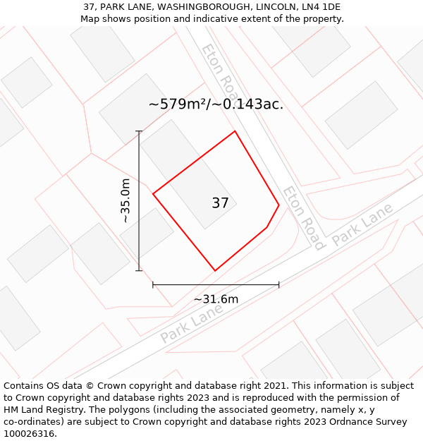 37, PARK LANE, WASHINGBOROUGH, LINCOLN, LN4 1DE: Plot and title map