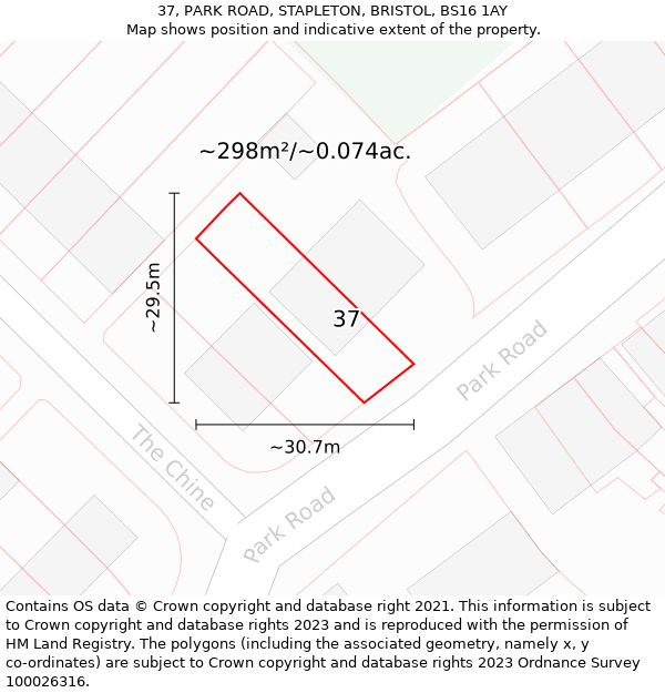 37, PARK ROAD, STAPLETON, BRISTOL, BS16 1AY: Plot and title map