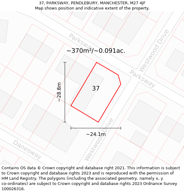 37, PARKSWAY, PENDLEBURY, MANCHESTER, M27 4JF: Plot and title map