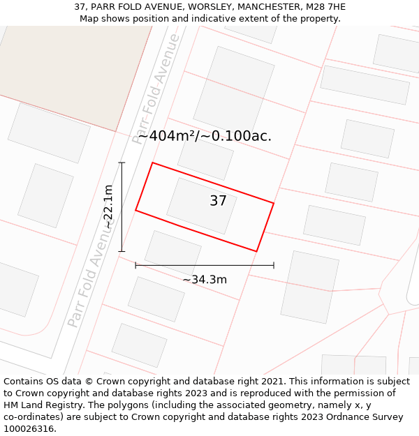 37, PARR FOLD AVENUE, WORSLEY, MANCHESTER, M28 7HE: Plot and title map