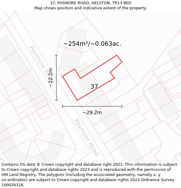 37, PASMORE ROAD, HELSTON, TR13 8ED: Plot and title map