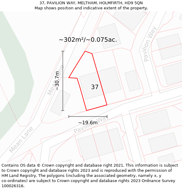 37, PAVILION WAY, MELTHAM, HOLMFIRTH, HD9 5QN: Plot and title map