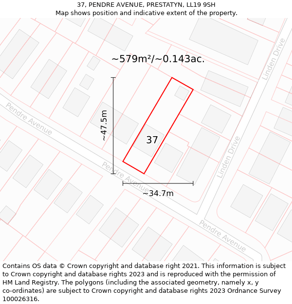 37, PENDRE AVENUE, PRESTATYN, LL19 9SH: Plot and title map