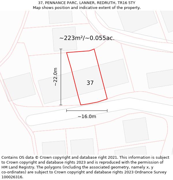 37, PENNANCE PARC, LANNER, REDRUTH, TR16 5TY: Plot and title map