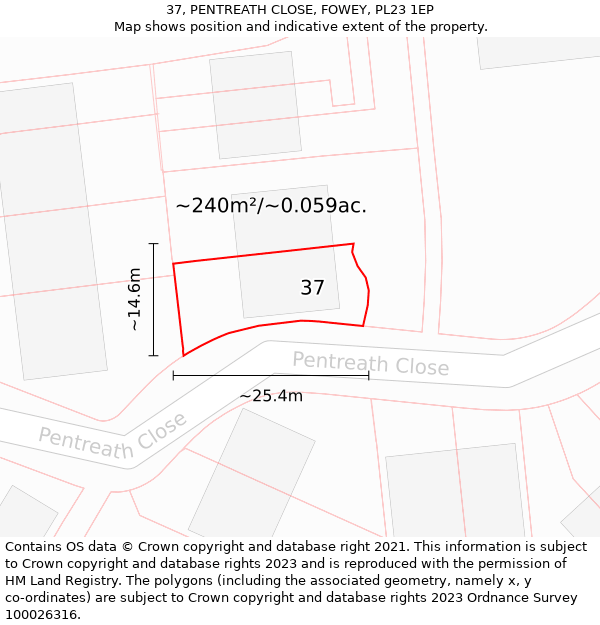 37, PENTREATH CLOSE, FOWEY, PL23 1EP: Plot and title map