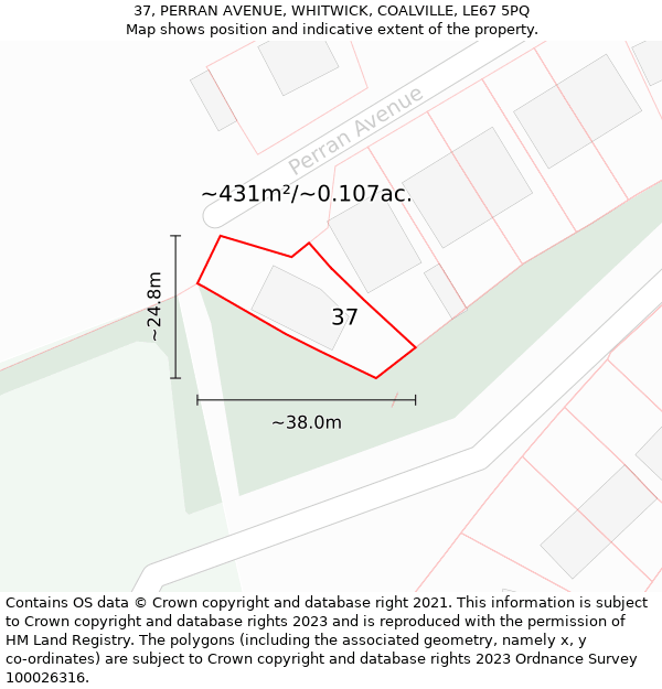 37, PERRAN AVENUE, WHITWICK, COALVILLE, LE67 5PQ: Plot and title map