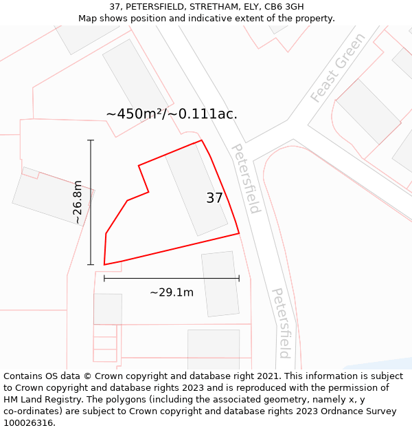 37, PETERSFIELD, STRETHAM, ELY, CB6 3GH: Plot and title map