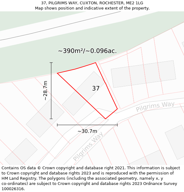 37, PILGRIMS WAY, CUXTON, ROCHESTER, ME2 1LG: Plot and title map