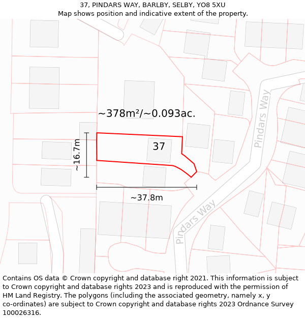 37, PINDARS WAY, BARLBY, SELBY, YO8 5XU: Plot and title map