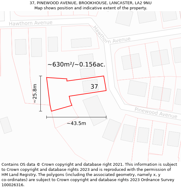 37, PINEWOOD AVENUE, BROOKHOUSE, LANCASTER, LA2 9NU: Plot and title map