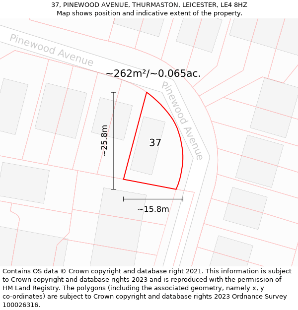 37, PINEWOOD AVENUE, THURMASTON, LEICESTER, LE4 8HZ: Plot and title map