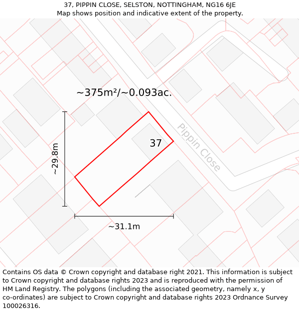 37, PIPPIN CLOSE, SELSTON, NOTTINGHAM, NG16 6JE: Plot and title map