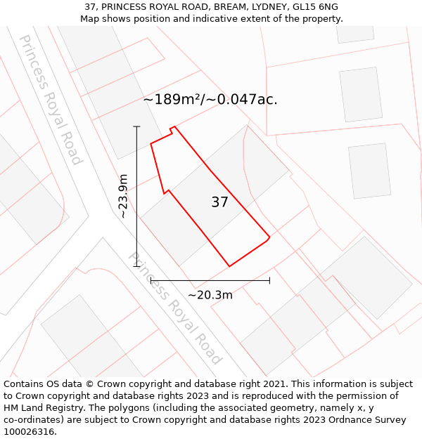 37, PRINCESS ROYAL ROAD, BREAM, LYDNEY, GL15 6NG: Plot and title map