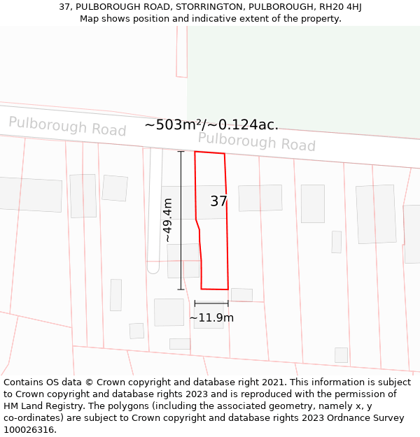 37, PULBOROUGH ROAD, STORRINGTON, PULBOROUGH, RH20 4HJ: Plot and title map