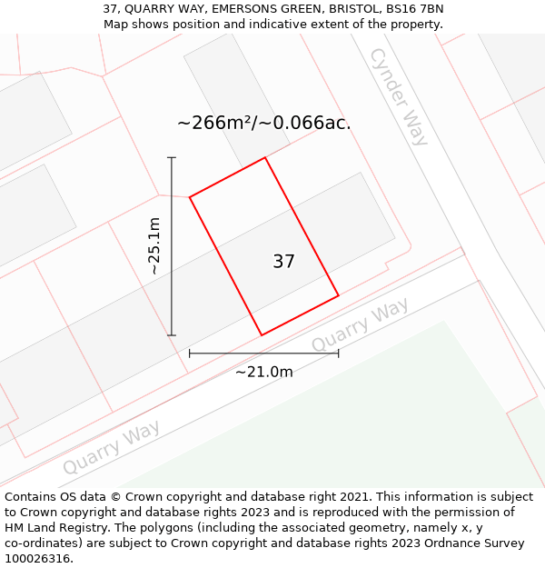 37, QUARRY WAY, EMERSONS GREEN, BRISTOL, BS16 7BN: Plot and title map