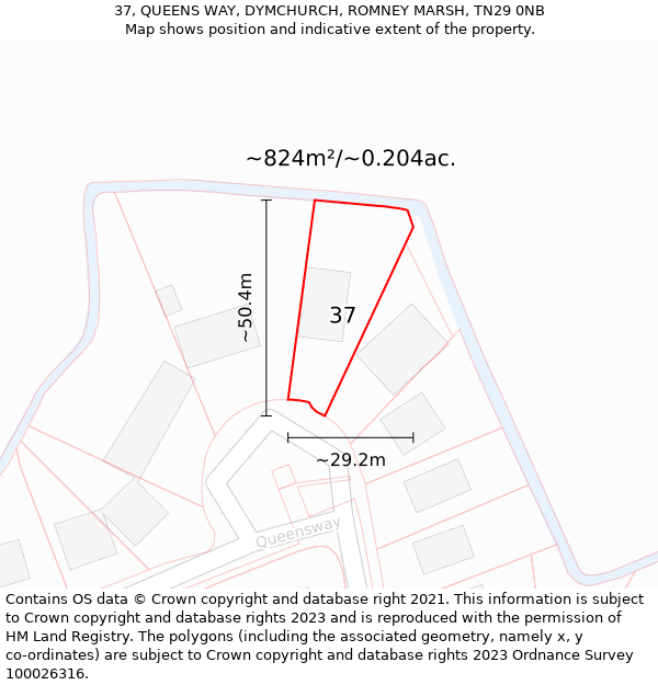 37, QUEENS WAY, DYMCHURCH, ROMNEY MARSH, TN29 0NB: Plot and title map