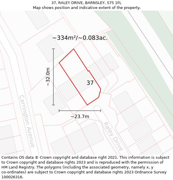 37, RALEY DRIVE, BARNSLEY, S75 1FL: Plot and title map