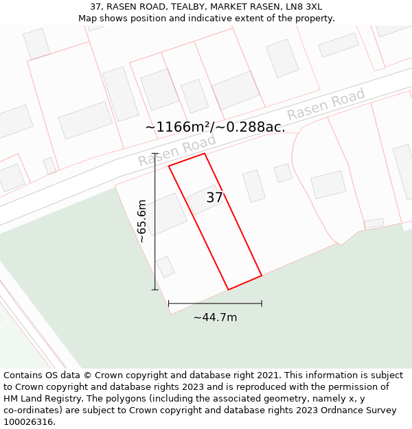 37, RASEN ROAD, TEALBY, MARKET RASEN, LN8 3XL: Plot and title map