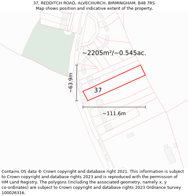 37, REDDITCH ROAD, ALVECHURCH, BIRMINGHAM, B48 7RS: Plot and title map