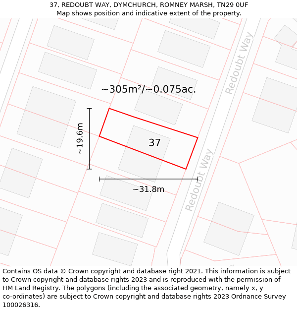 37, REDOUBT WAY, DYMCHURCH, ROMNEY MARSH, TN29 0UF: Plot and title map