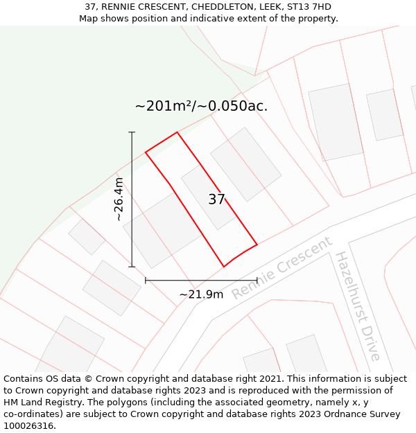 37, RENNIE CRESCENT, CHEDDLETON, LEEK, ST13 7HD: Plot and title map