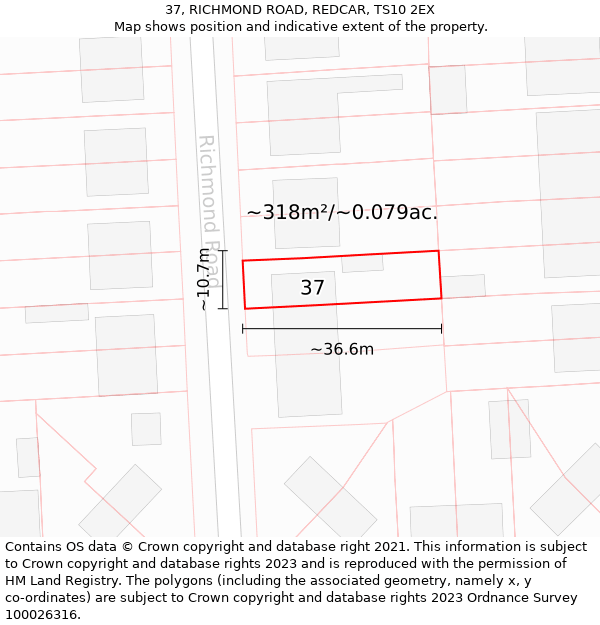 37, RICHMOND ROAD, REDCAR, TS10 2EX: Plot and title map