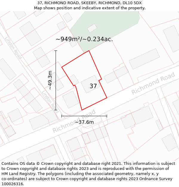 37, RICHMOND ROAD, SKEEBY, RICHMOND, DL10 5DX: Plot and title map