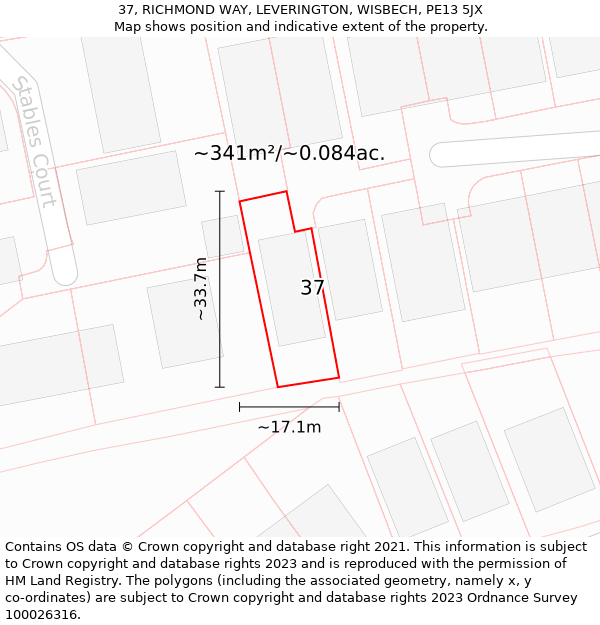 37, RICHMOND WAY, LEVERINGTON, WISBECH, PE13 5JX: Plot and title map