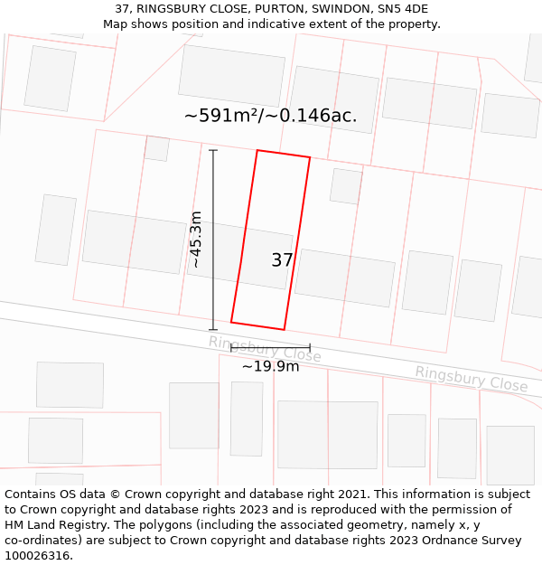 37, RINGSBURY CLOSE, PURTON, SWINDON, SN5 4DE: Plot and title map
