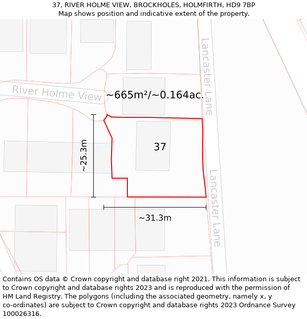 37, RIVER HOLME VIEW, BROCKHOLES, HOLMFIRTH, HD9 7BP: Plot and title map