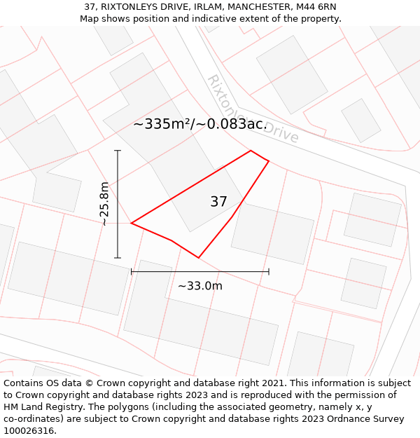 37, RIXTONLEYS DRIVE, IRLAM, MANCHESTER, M44 6RN: Plot and title map