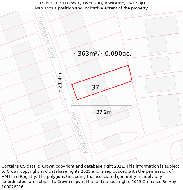 37, ROCHESTER WAY, TWYFORD, BANBURY, OX17 3JU: Plot and title map