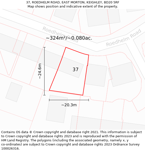 37, ROEDHELM ROAD, EAST MORTON, KEIGHLEY, BD20 5RF: Plot and title map