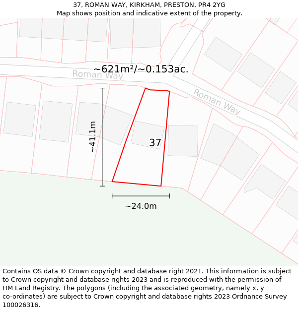 37, ROMAN WAY, KIRKHAM, PRESTON, PR4 2YG: Plot and title map