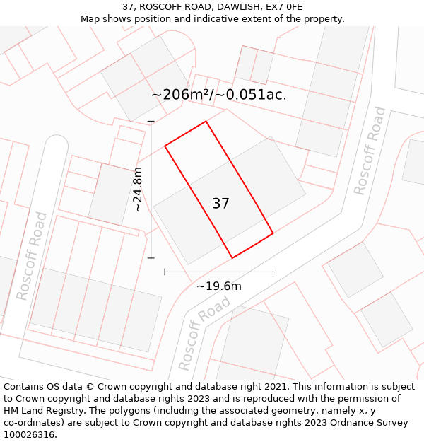 37, ROSCOFF ROAD, DAWLISH, EX7 0FE: Plot and title map