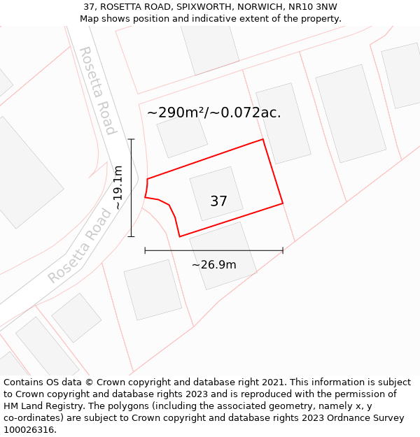 37, ROSETTA ROAD, SPIXWORTH, NORWICH, NR10 3NW: Plot and title map