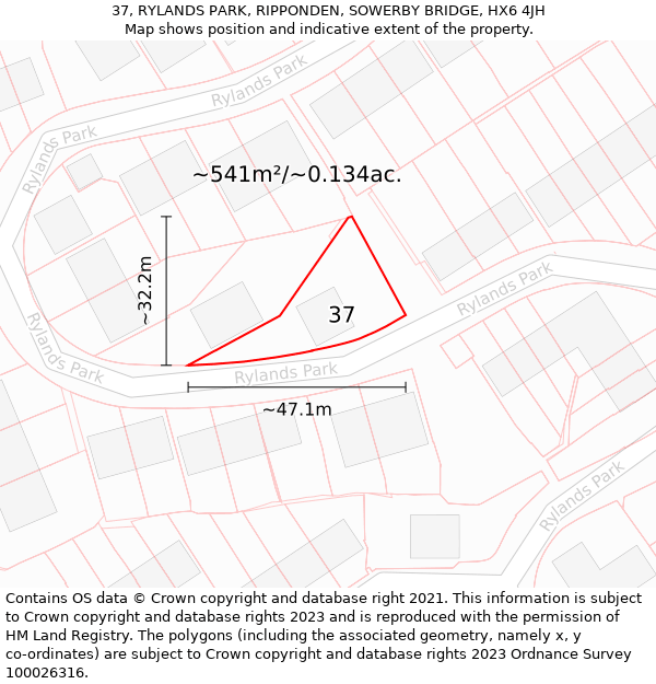 37, RYLANDS PARK, RIPPONDEN, SOWERBY BRIDGE, HX6 4JH: Plot and title map