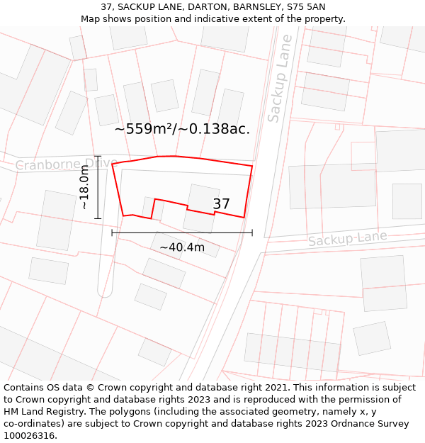 37, SACKUP LANE, DARTON, BARNSLEY, S75 5AN: Plot and title map