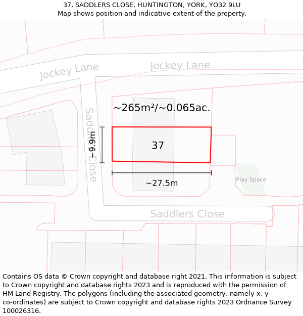 37, SADDLERS CLOSE, HUNTINGTON, YORK, YO32 9LU: Plot and title map