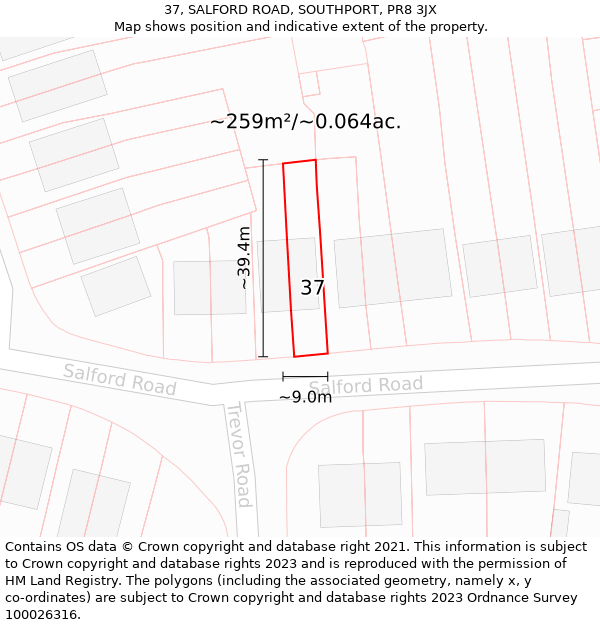 37, SALFORD ROAD, SOUTHPORT, PR8 3JX: Plot and title map