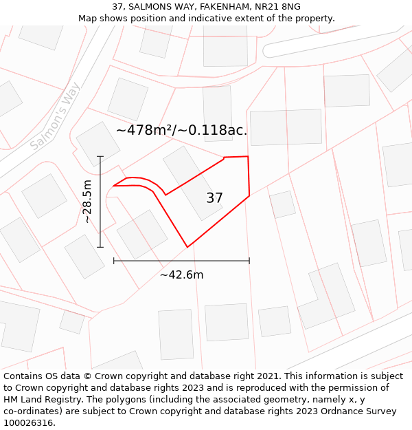 37, SALMONS WAY, FAKENHAM, NR21 8NG: Plot and title map