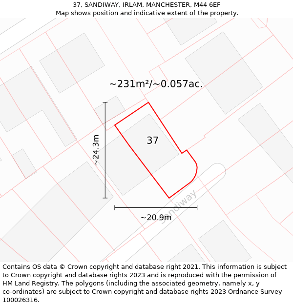 37, SANDIWAY, IRLAM, MANCHESTER, M44 6EF: Plot and title map