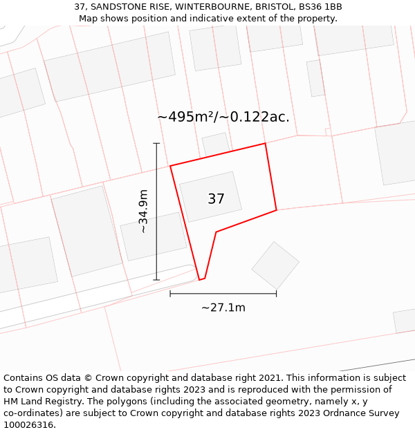 37, SANDSTONE RISE, WINTERBOURNE, BRISTOL, BS36 1BB: Plot and title map