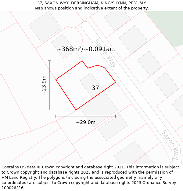 37, SAXON WAY, DERSINGHAM, KING'S LYNN, PE31 6LY: Plot and title map