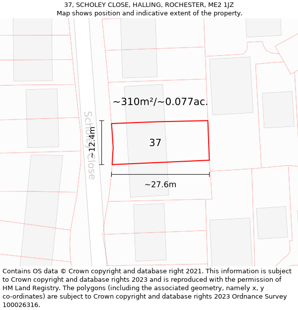 37, SCHOLEY CLOSE, HALLING, ROCHESTER, ME2 1JZ: Plot and title map