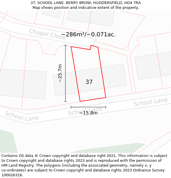 37, SCHOOL LANE, BERRY BROW, HUDDERSFIELD, HD4 7RA: Plot and title map