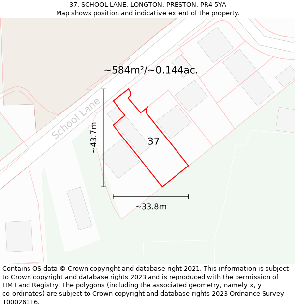 37, SCHOOL LANE, LONGTON, PRESTON, PR4 5YA: Plot and title map