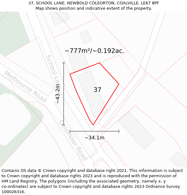 37, SCHOOL LANE, NEWBOLD COLEORTON, COALVILLE, LE67 8PF: Plot and title map